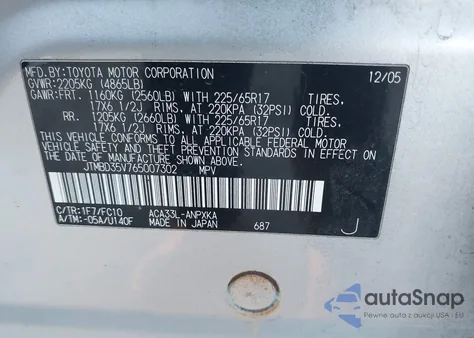 2006 Toyota Rav4 z USA, uszkodzony, nr VIN JTMBD35V765007302